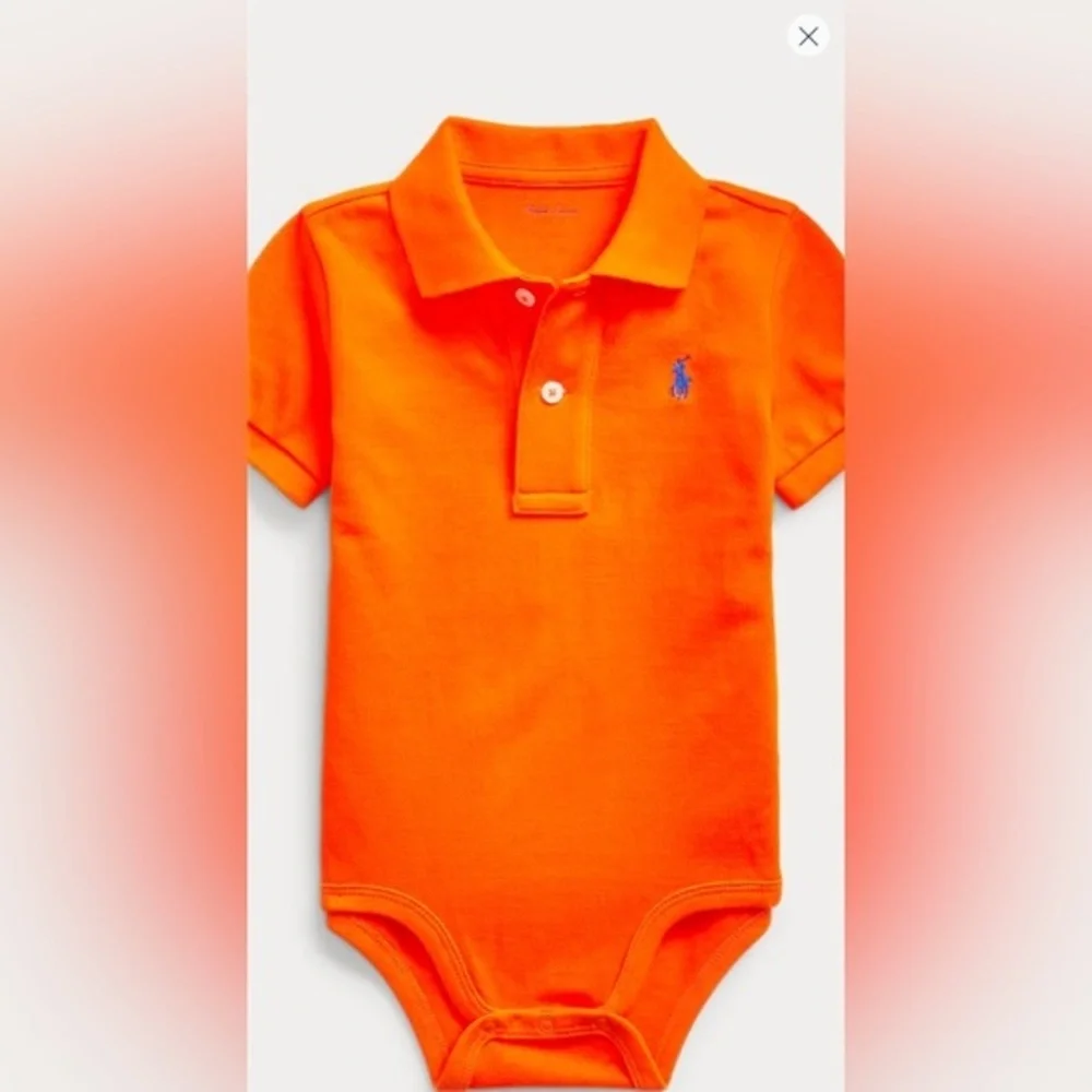 🧡Ralph Lauren Baby Cotton Mesh Polo Orange Bodysuit//Baby//Sz3month🧡